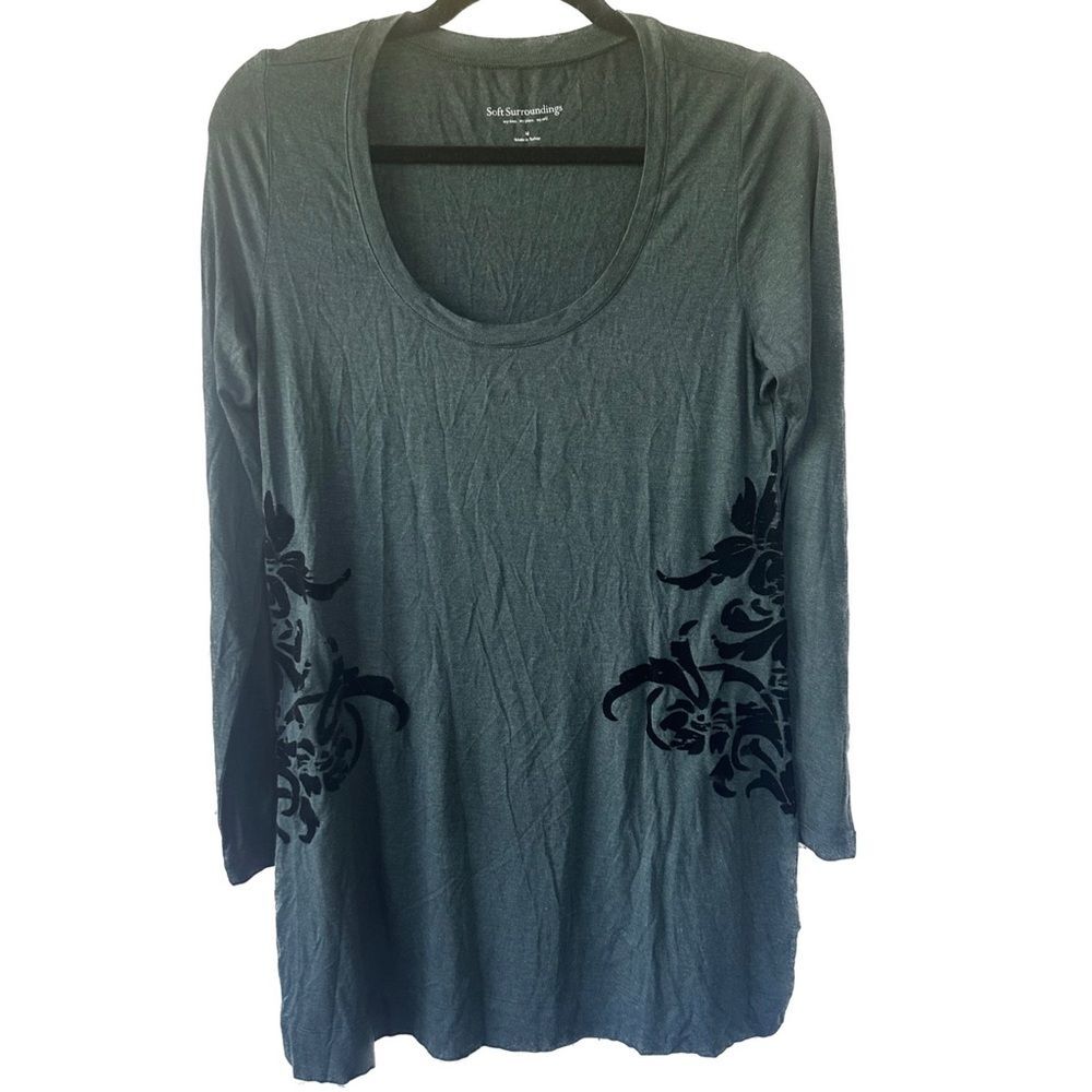 Soft Surroundings Scoop Neck Velvet Applique Detail Casual Tunic Dress Top M